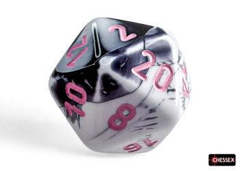 Black and White Gemini Dice Set with Pink Numbers - DnD Dice Set - TTRPG dice