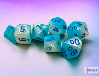 Pearl and Turquoise Gemini Dice Set with Orange Numbers - DnD Dice Set - TTRPG dice