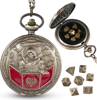 Mini DnD metal dice set in pocket watch case - DM design