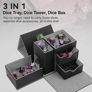 3-in-1 Dice Container with Storage, Tray, and Tower - Gray