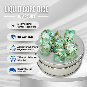 Ocean Souls Liquid Core Sharp-Edge TTRPG Dice Set