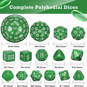 Green 15-piece Dice Set - d3 to d100