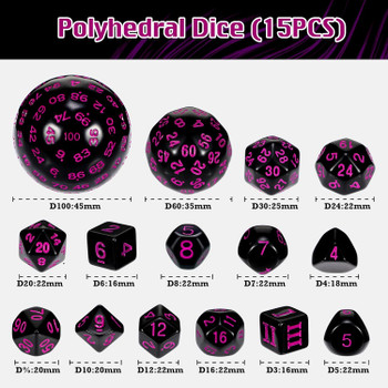 Black with Purple 15-piece Dice Set - d3 to d100