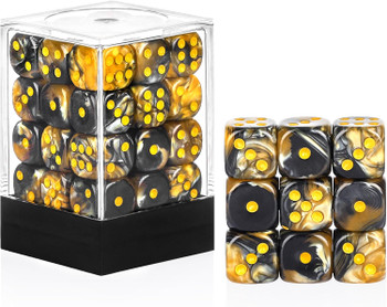 Black and gold swirl 12mm pack - 36 dice