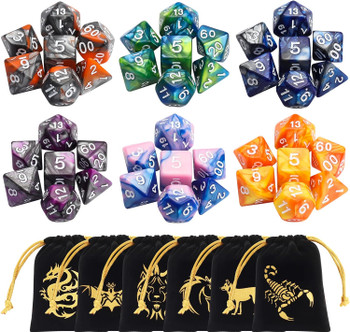 DnD Dice Starter Pack - 6 Complete Sets with Storage Bags