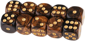 Set of 10 Black and Gold Swirl Dice