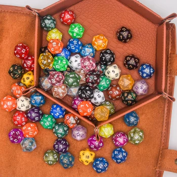 Pack of 70 20-sided dice in assorted colors and styles