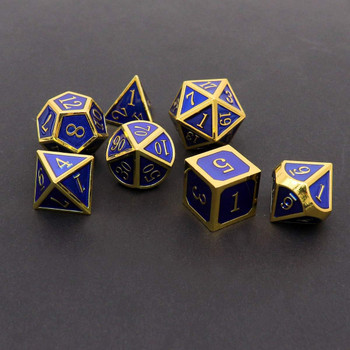 Metal DnD dice set - Navy Blue with Gold