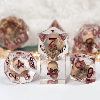 Skull dice set - 7 translucent polyhedral DnD dice