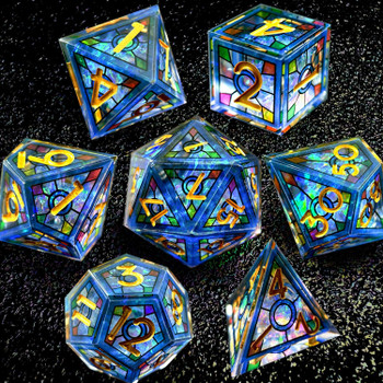 Blue Chapelglass Dice Set - Stained-glass window effect