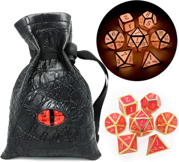 Glow In The Dark Gold Metal DnD Dice Set - Red