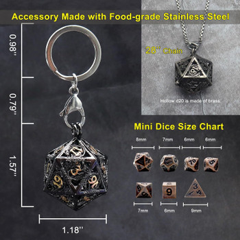 Mini Metal Dice Set with Black d20 Necklace Case