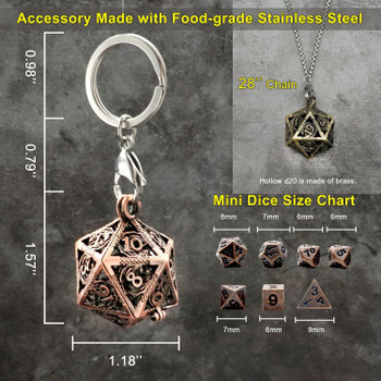 Mini Metal Dice Set with Gold d20 Necklace Case