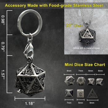 Mini Metal Dice Set with Silver d20 Necklace Case