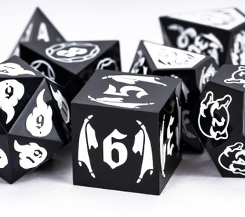 Opaque Black Dragon-Themed Dice Set