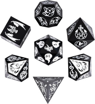 Opaque Black Dragon-Themed Dice Set - Sharp-Edged