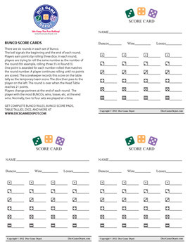 Printable Bunco score sheet