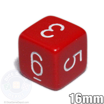 Opaque red numeral 6-sided dice