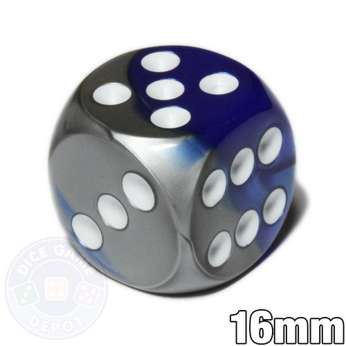Gemini d6 dice - Blue and silver with white pips