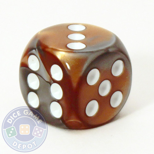 Gemini d6 dice - Copper and steel with white pips