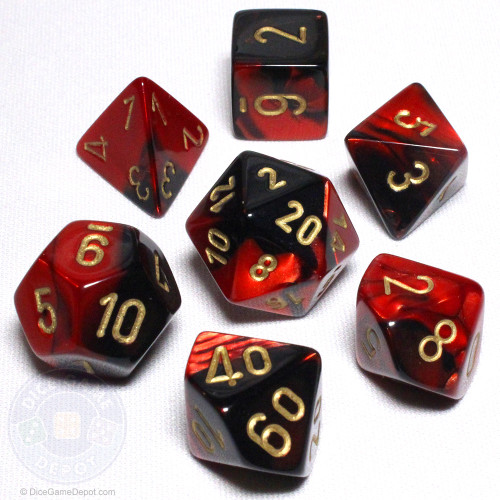 Black and Red Gemini Dice Set - DnD dice