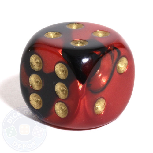 Gemini d6 dice - Black and red with gold pips