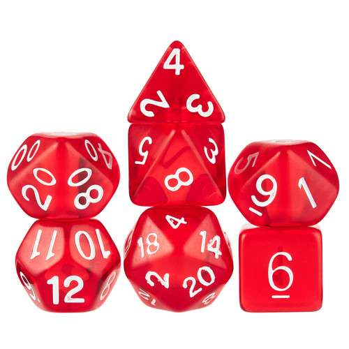 Transparent red polyhedral dice set - DnD dice