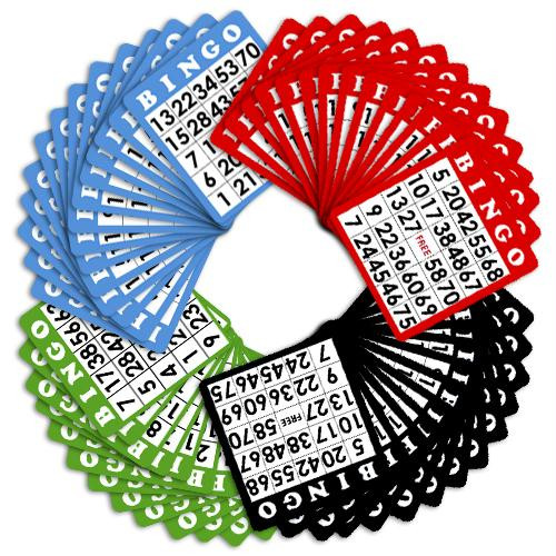 Pack of 100 Bingo Cards (Four Different Colors)