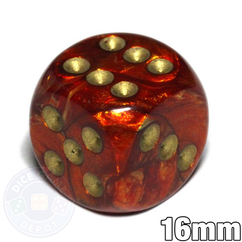 Scarlet Scarab 6-sided dice with gold spots