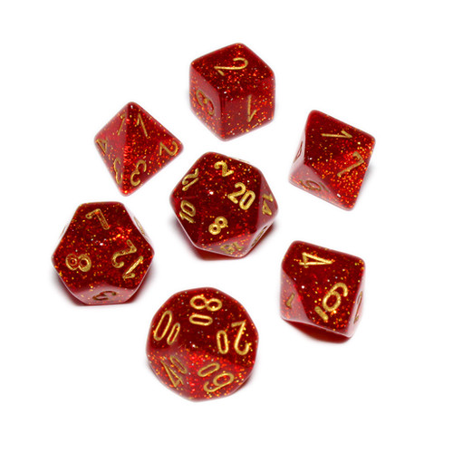 Mini dice set - Glitter Ruby - DnD dice set