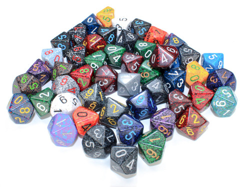 Assorted 10-sided dice - 16mm speckled dice - Set of 50 d10s
