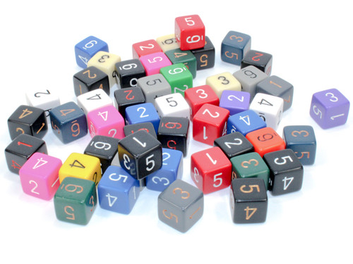 Opaque 6-sided numeral dice - Bag of 50