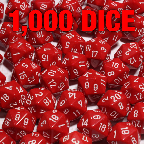 Bulk dice set of 1,000 red d20s