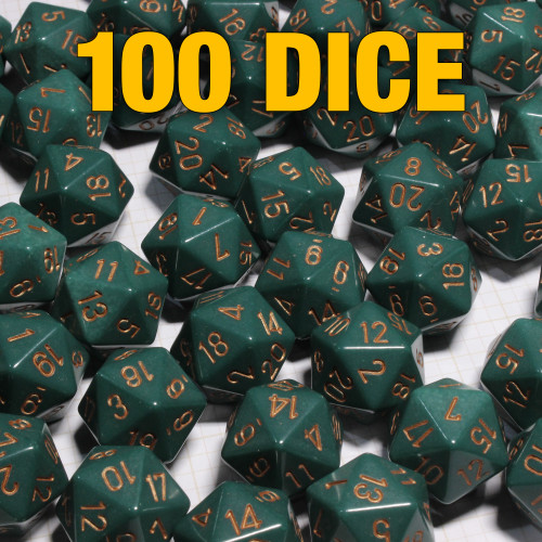 Bulk dice set of 100 dusty green d20s
