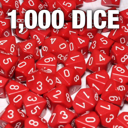 Bulk dice set of 1,000 red d10s