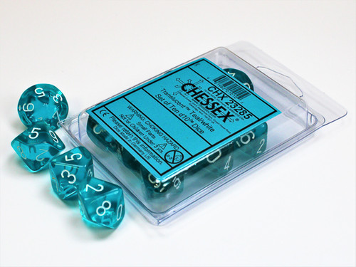 d10 set of 10 teal translucent dice