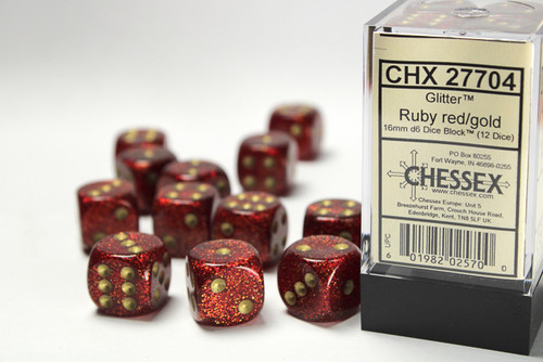 Set of 12 Ruby Glitter d6 dice