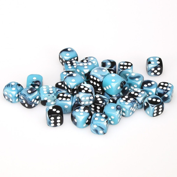 12mm Gemini Black and Shell d6s - Set of 36