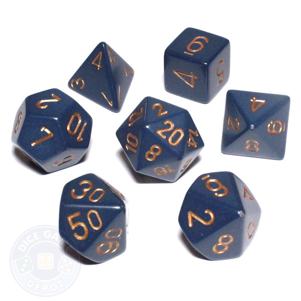Opaque dusty blue 7-piece D&D dice set