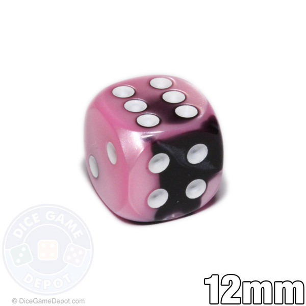 12mm Gemini Black and Pink 6-sided Dice