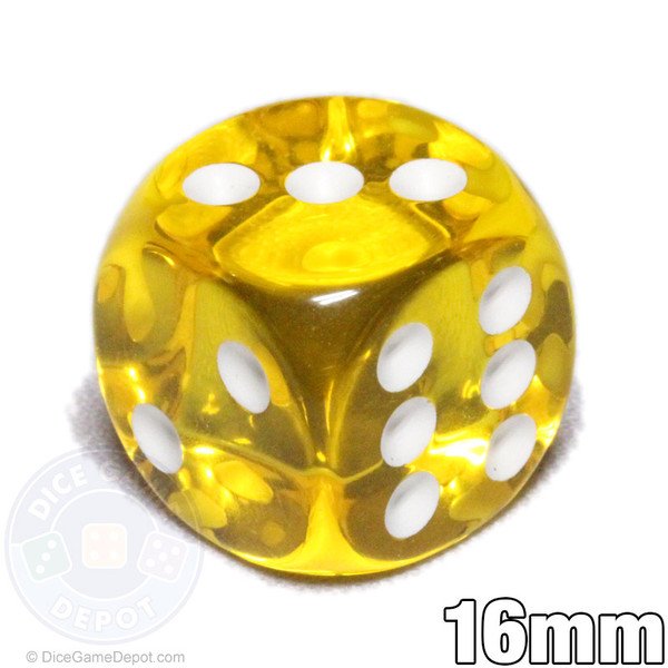 Transparent yellow 6-sided dice