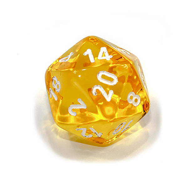 d20 - Transparent yellow 20-sided dice