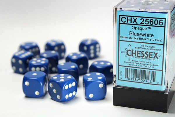 Set of 12 round-corner dice - 16mm - Blue