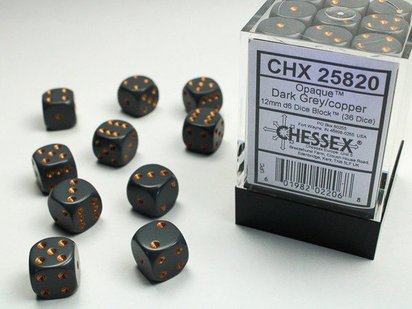 Block of 36 dark gray 12mm dice