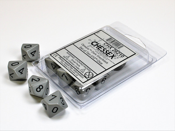 d10 set of ten - Gray with black numerals