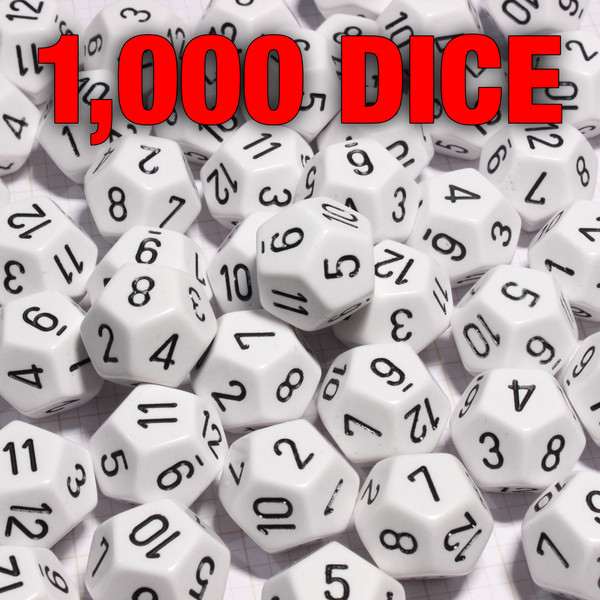 Bulk dice set of 1,000 white d12s