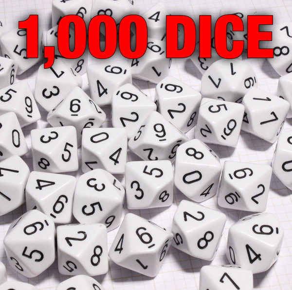 Bulk dice set of 1,000 white d10s