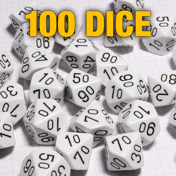 Bulk dice set of 100 white percentile d10s
