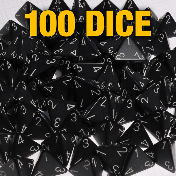 Bulk dice set of 100 black 4-sided dice