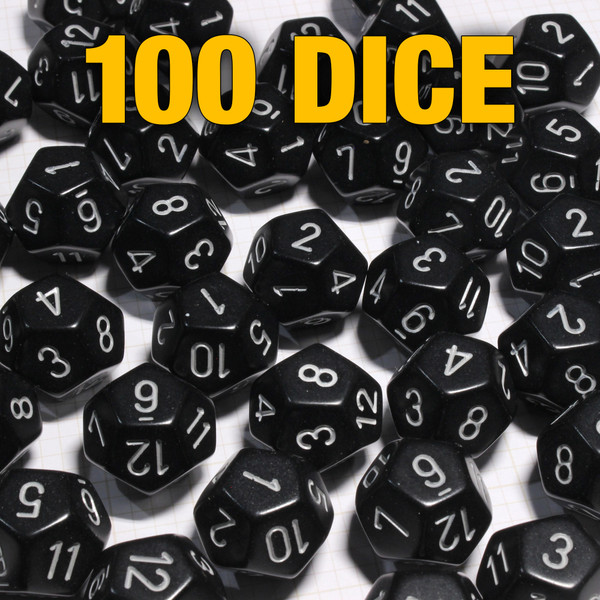 Bulk dice set of 100 black d12s